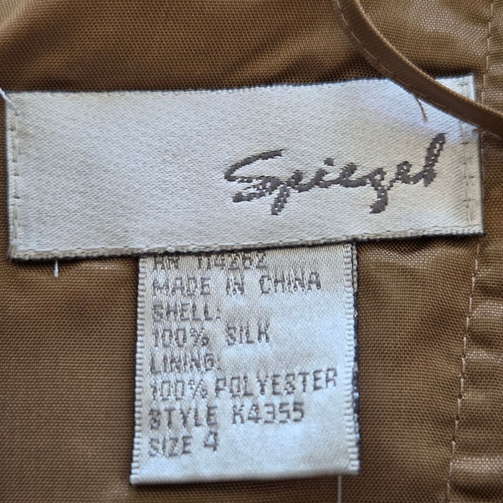 Vintage Spiegel Silk Tan/ Cream Floral Strapless Women's Dress Flounce Midi 4 - Picture 8 of 12